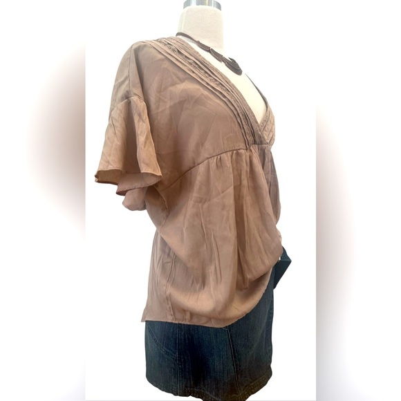Mustard Seed Taupe V-Neck Blouse - Picture 2 of 7